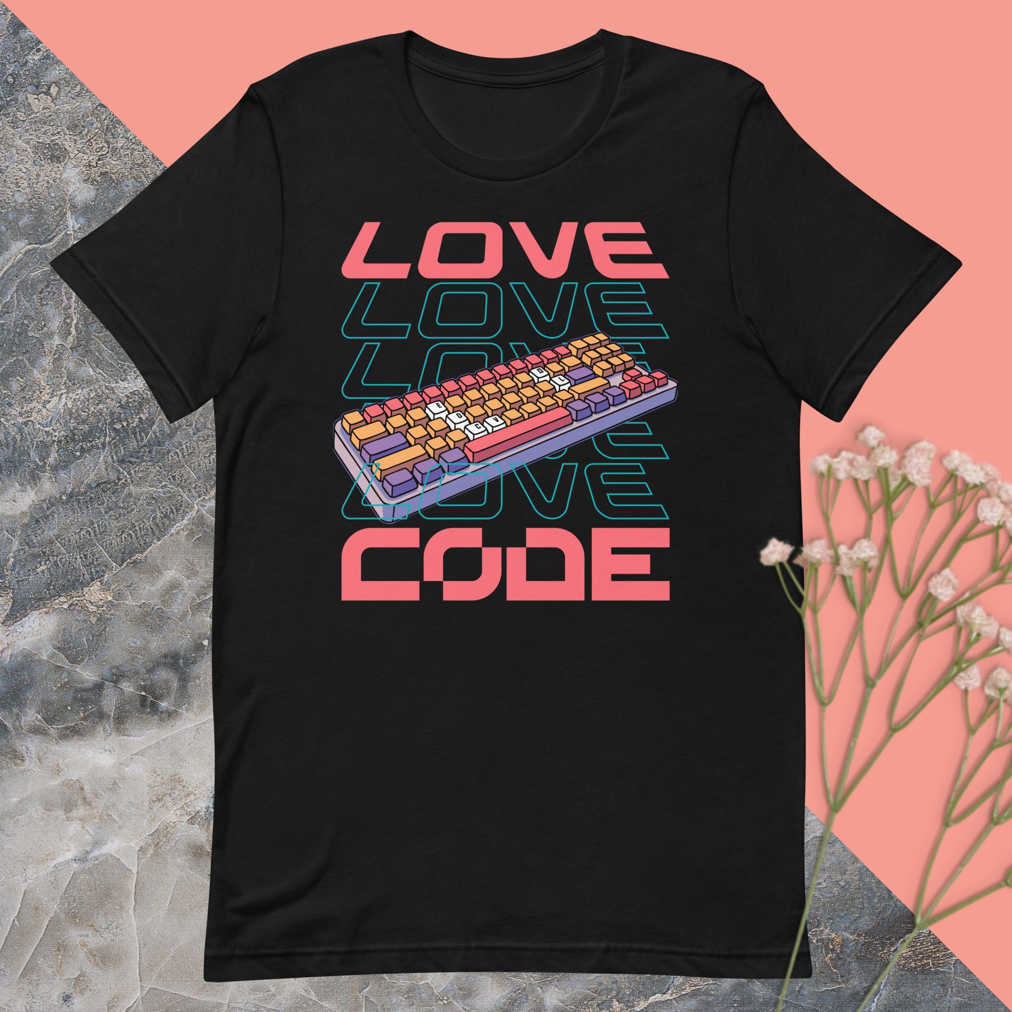 Code Love: Illuminated Keyboard Design T-Shirt - Emergence Forge