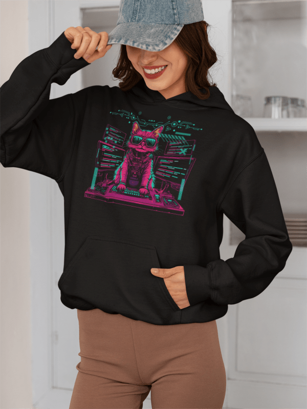 Cute Cat Coding Expert - Programming Feline Tech Design Hoodie - Emergence Forge