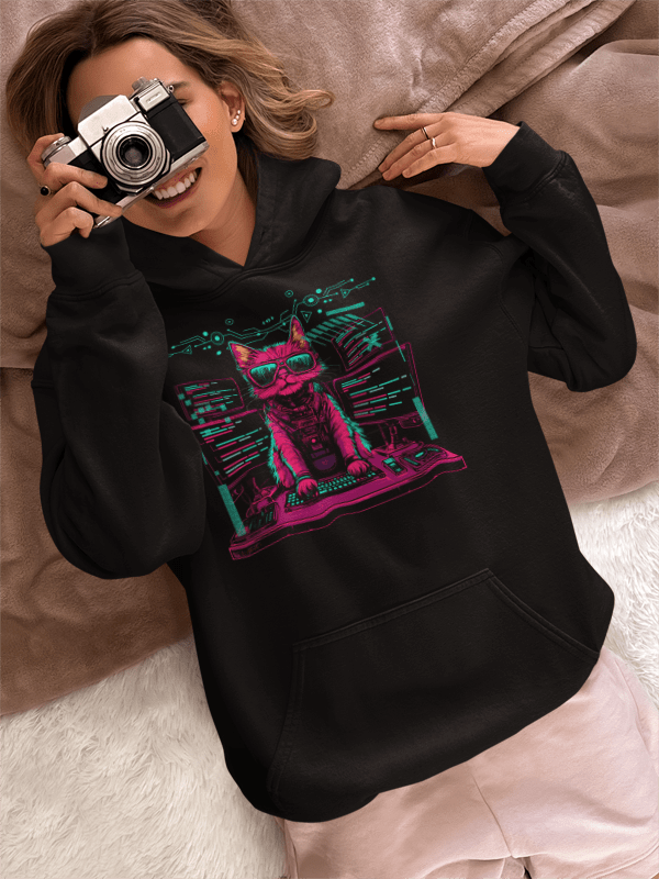 Cute Cat Coding Expert - Programming Feline Tech Design Hoodie - Emergence Forge