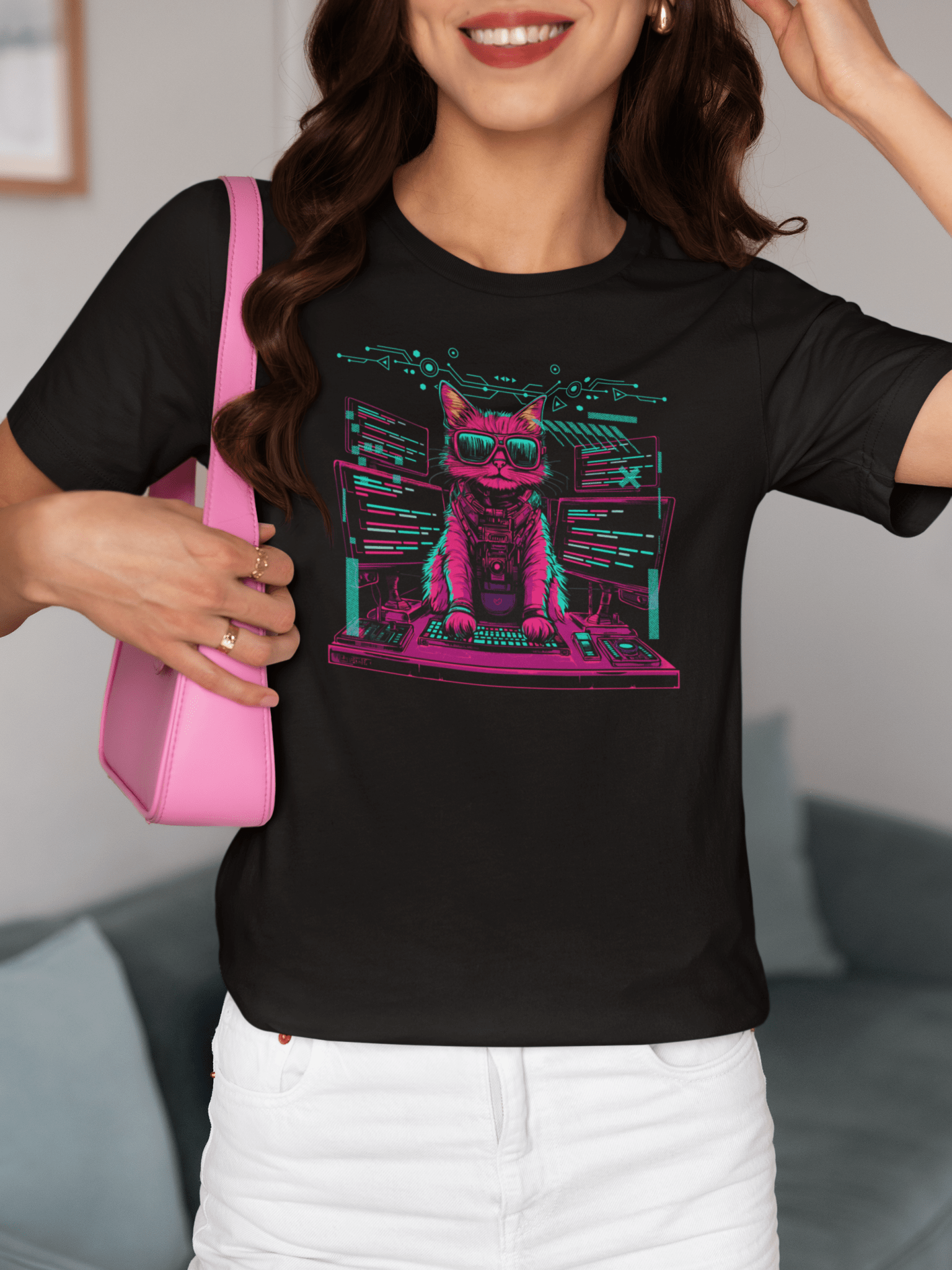 Cute Cat Coding Expert - Programming Feline Tech Design T-shirt - Emergence Forge