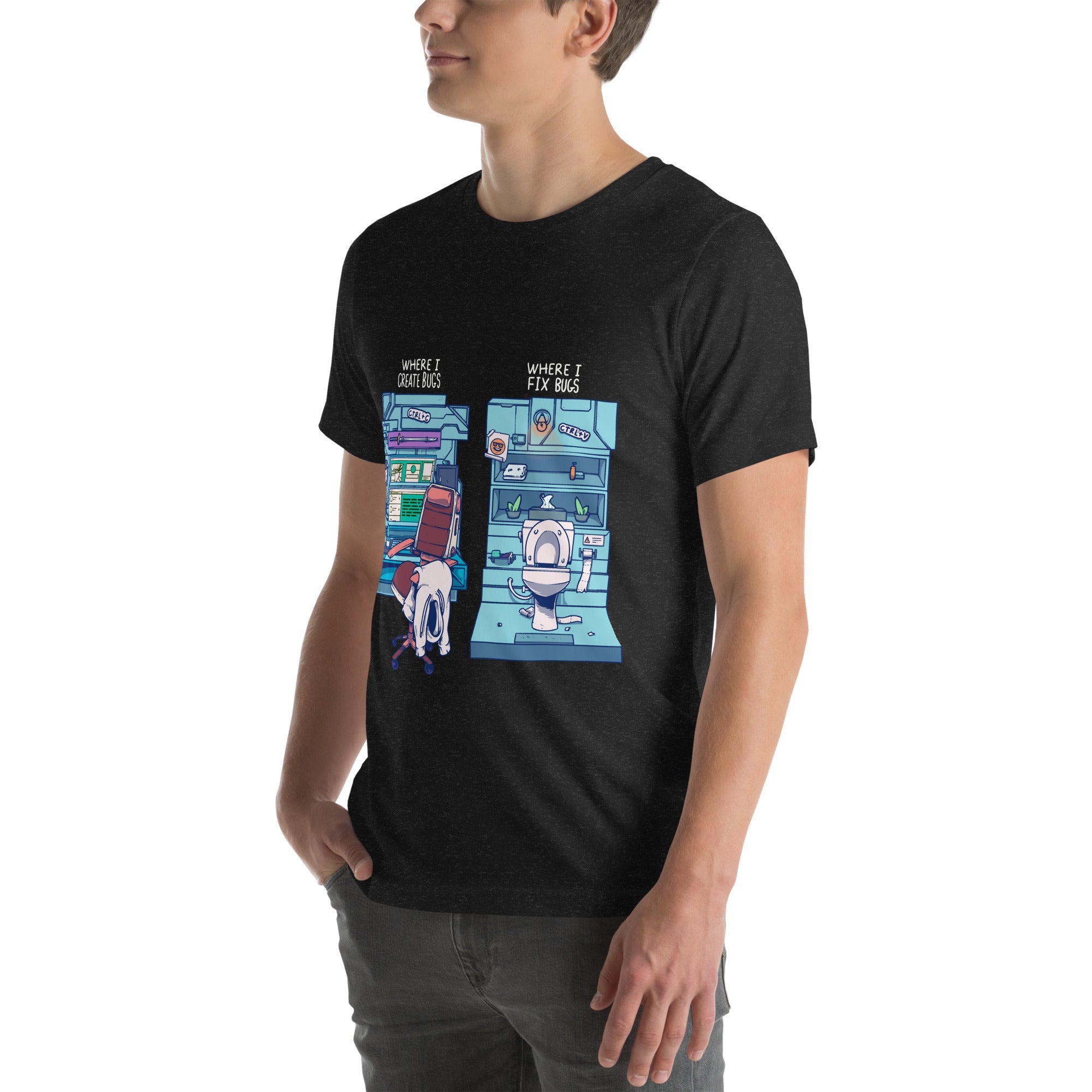 Where Bugs Are Created and Fixed T-Shirt™ – Funny Programming and Debugging Shirt for Coders, Developers, and Tech Enthusiasts - Emergence Forge